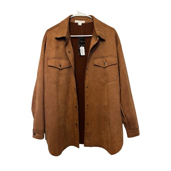 HYFVE Faux Suede Oversized Shacket Brown Button Down Jacket Women’s Small NWT - Picture 3 of 8